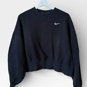 Nike Women's Black Cropped Crew Sweatshirt with White Swoosh